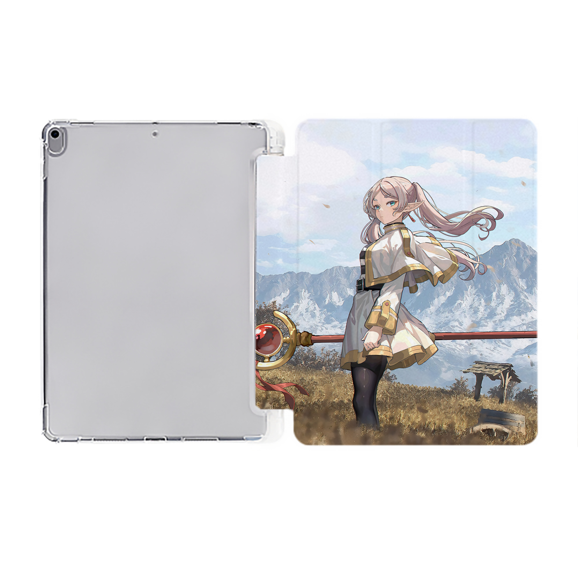（画像用） 葬送のフリーレン Frieren IPad ケース ペン収納付き 三つ折りスタンド PUレザー×シリコン 対応機種9.5/10.5/10.9インチ